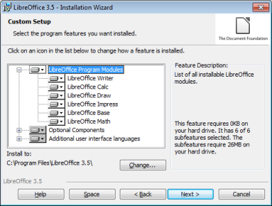 ¿Cómo instalo LibreOffice? 435customsetup